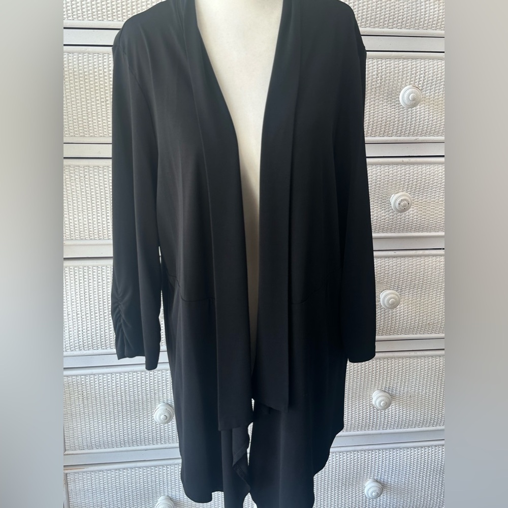 Chico's Elegant Black Drape Cardigan XL minimalist quiet luxury